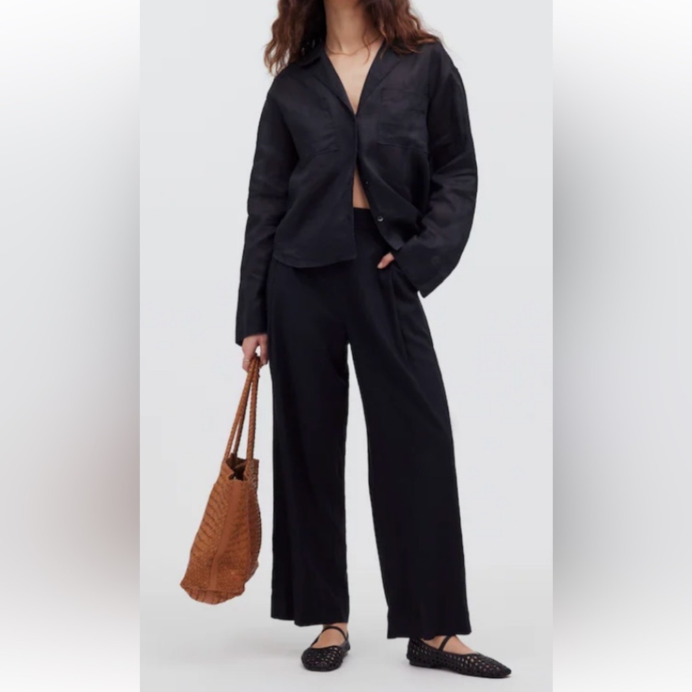 Madewell Black Crop Wide Leg Linen Pants